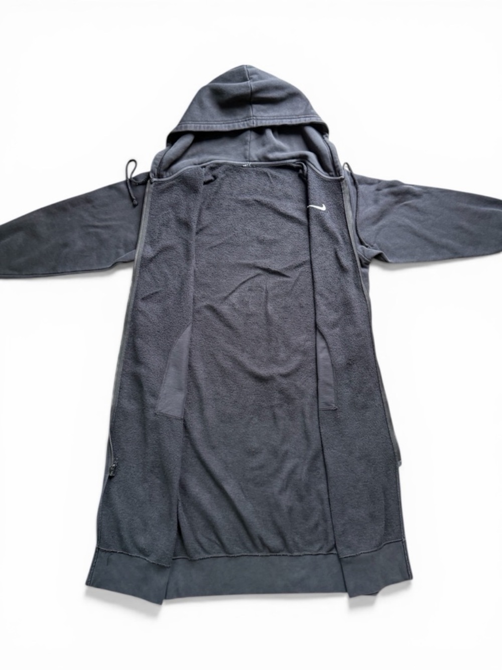 Nike Longline Zip Hoodie Black Tunic Length Fleece Size M - Picture 4 of 8